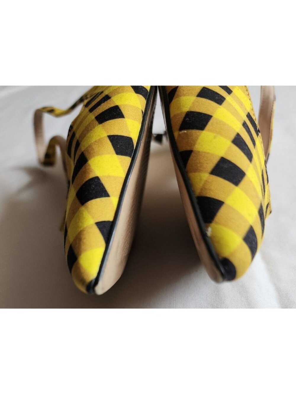 ZARA Women's Yellow/Black Gingham Slingback Pointed Toe Sandals Size 39 - Picture 9 of 11